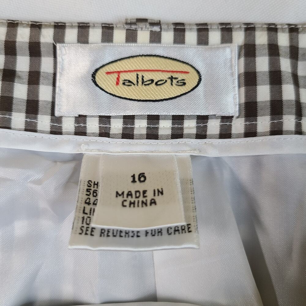 Talbots Hampshire Ankle Pants Brown White Gingham Check Cuff Silk Cotton 16 - Picture 3 of 12
